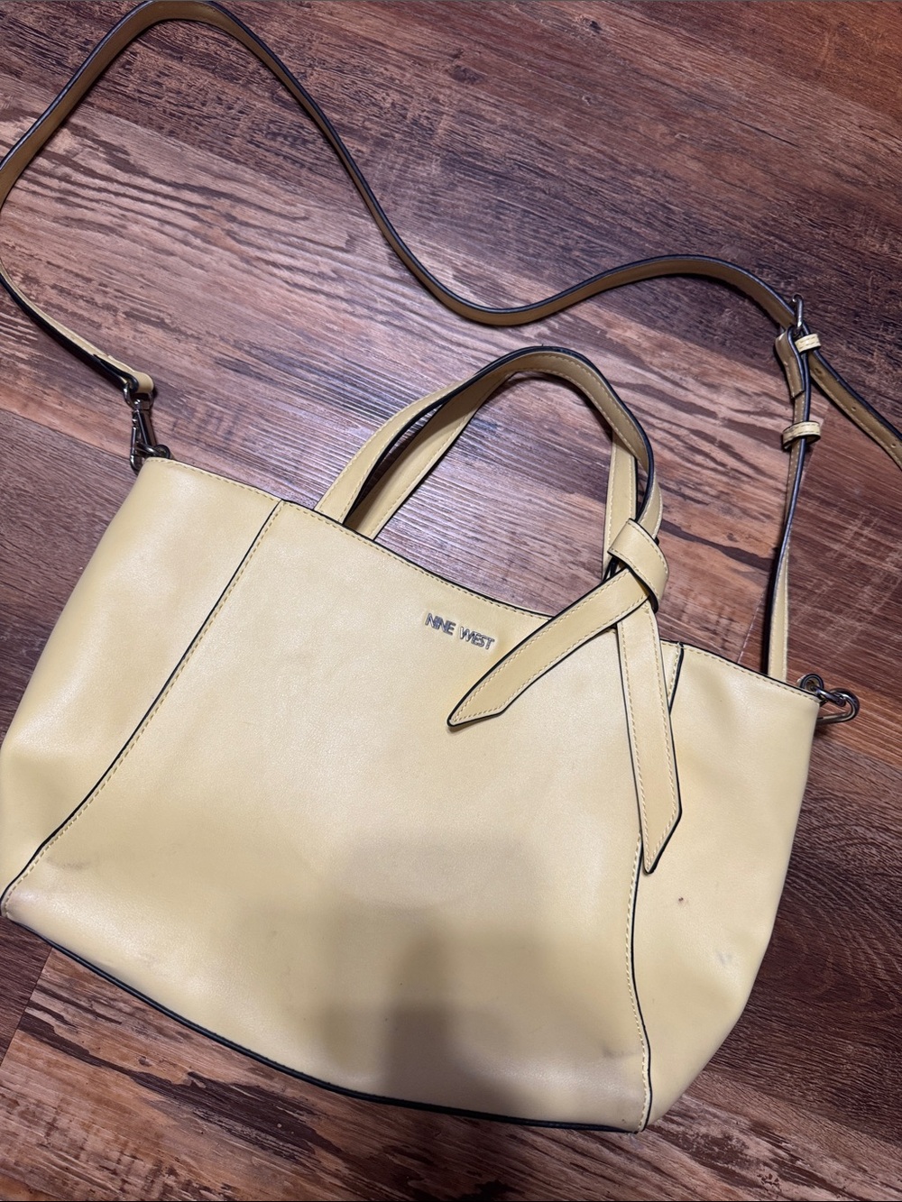 Nine West Pale Yellow Leather Shoulder Tote with Strap